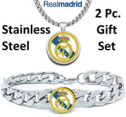 Large Real Madrid Futbol Mens Gift Set Stainless 24" Necklace Bracelet D4D30