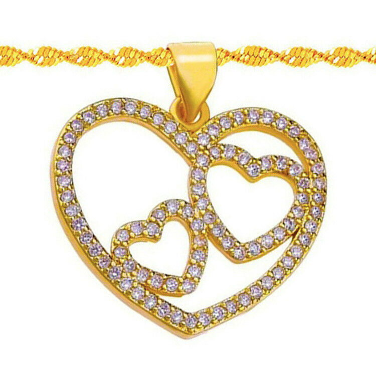 18k Yellow Gold Womens Heart Pendant With 18" Link Chain Necklace w Gift Pk D830