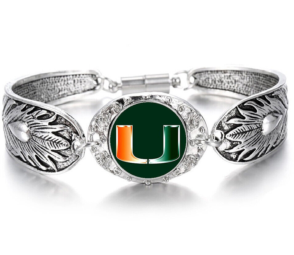 Miami Hurricanes Special Womens Sterling Silver Necklace Bracelet Set D3D18