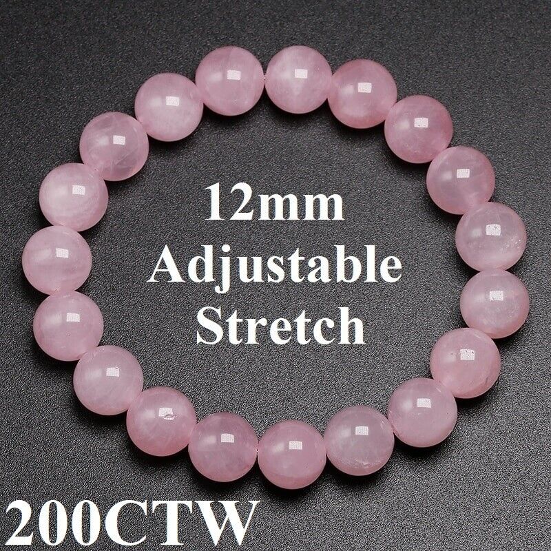 Valentines Womens Natural Brazilian 12mm Rose Quartz Adjustable Bracelet D826