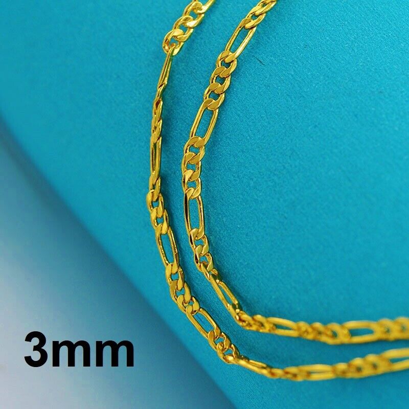 18k Yellow Gold Necklace Women's Mens' 20" Figaro Layering Link Chain D400