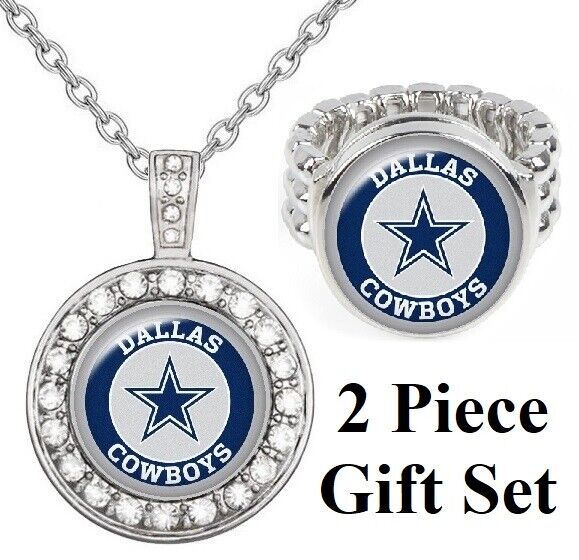 Special Dallas Cowboys Gift Set Womens 925 Sterling Silver Necklace, Ring D18D2