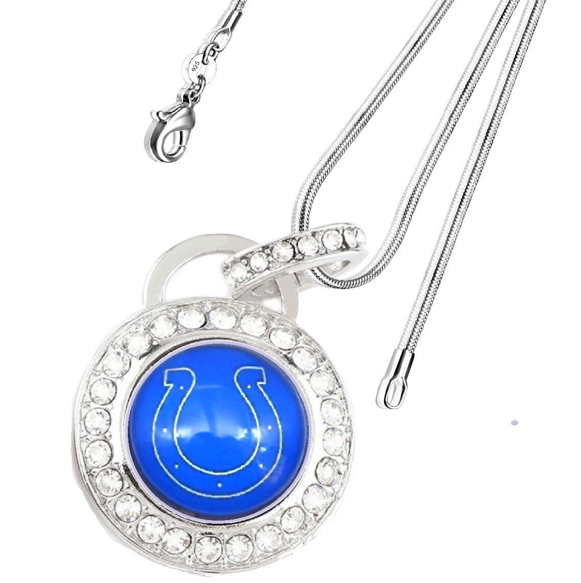 Indianapolis Colts Sterling Silver Women Link Chain Necklace Crystal Pendant D17