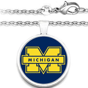 Michigan Wolverines Womens Silver Chain Link Necklace With Pendant A1