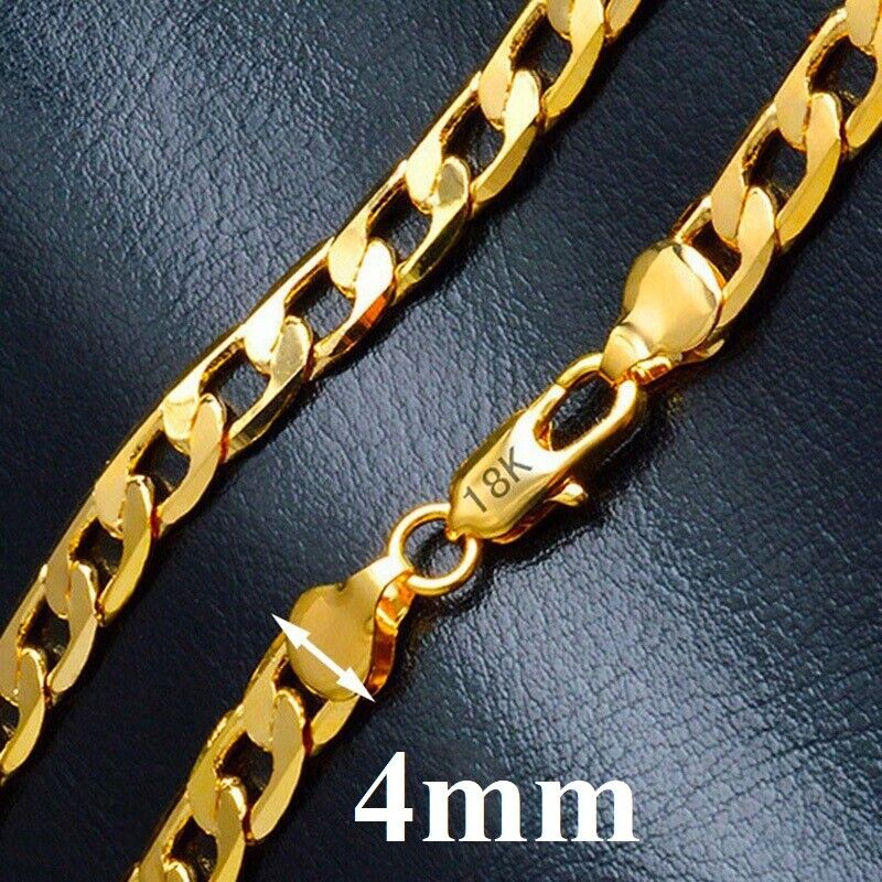 18k Yellow Gold Mens Womens 20" Italian Figaro Style Link Chain Necklace D912