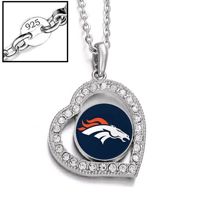 Denver Broncos Womens 925 Sterling Silver Link Chain Necklace With Pendant D19