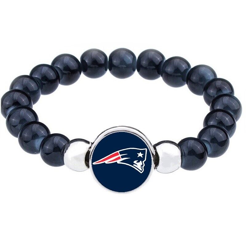 New England Patriots Women'S Men'S Black Beaded Chain Bracelet + Giftpkg D1-1