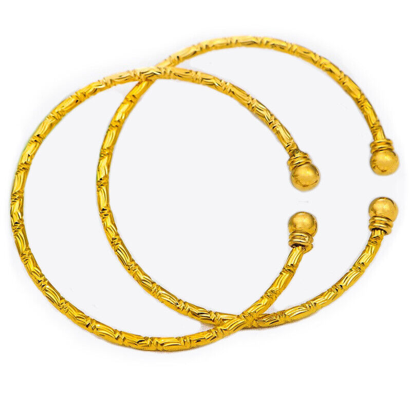 2 PcSet 18k Gold Womens Large 8" to 9" Adjustable Cuff Bangles Bracelets D932
