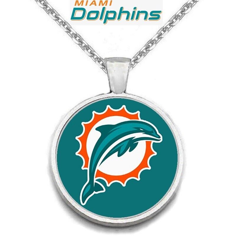 Miami Dolphins Mens Womens 925 Silver Link Chain Necklace With Pendant A1