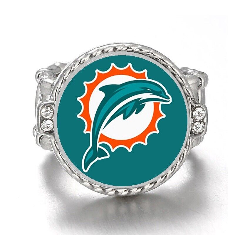 Miami Dolphins Silver Women'S Crystal Accent Football Ring W Gift Pkg D12