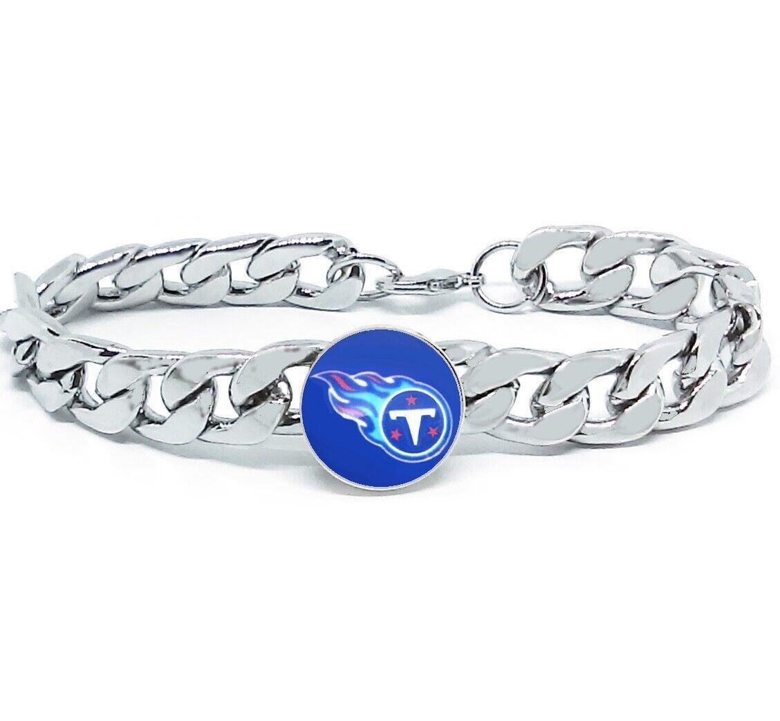 Tennessee Titans Silver Mens Curb Link Chain Bracelet Football Gift D4-1