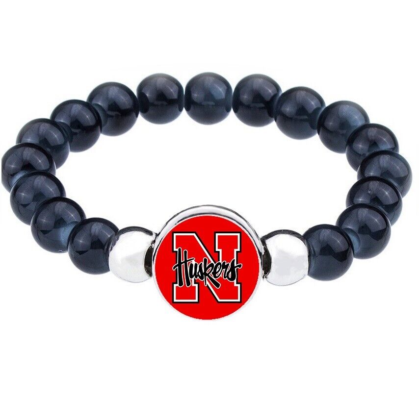 Special Nebraska Huskers Womens Mens Black Bead Chain Bracelet Gift D1