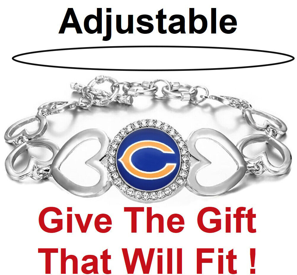 Chicago Bears Womens Silver Heart Link Adjust. Bracelet Gift W Gift Pkg D27