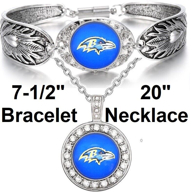 Baltimore Ravens Gift Womens Sterling Silver Necklace Bracelet Gift Set D3D18