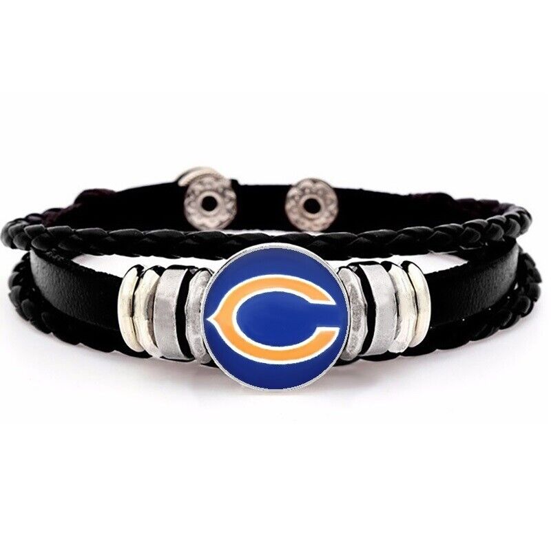 Chicago Bears Mens Womens Black Leather Bracelet Football W Giftpg D14