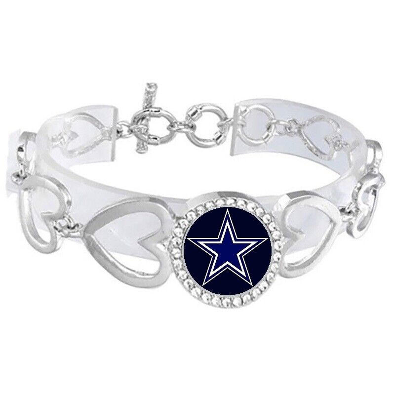 Dallas Cowboys Womens Silver Heart Link Adjust. Bracelet Gift W Gift Pkg D27