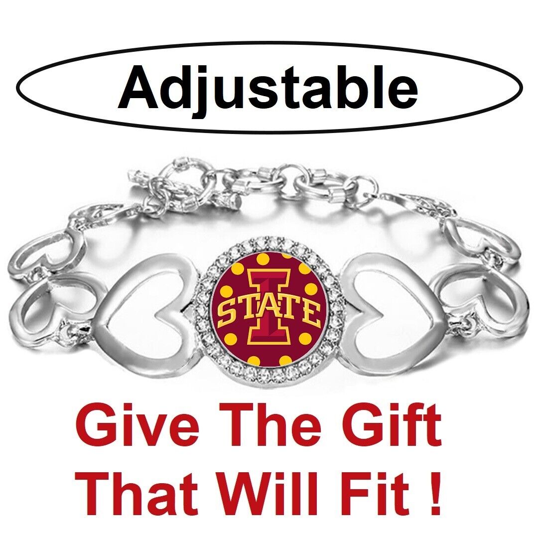 Iowa State Cyclones Womens Silver Heart Link Bracelet W Gift Pkg D27