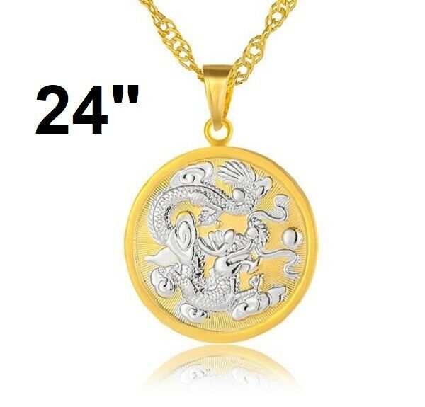 18K Yellow Gold Bold Dragon Pendant Link 20" 24" 30" Chain Necklace D718