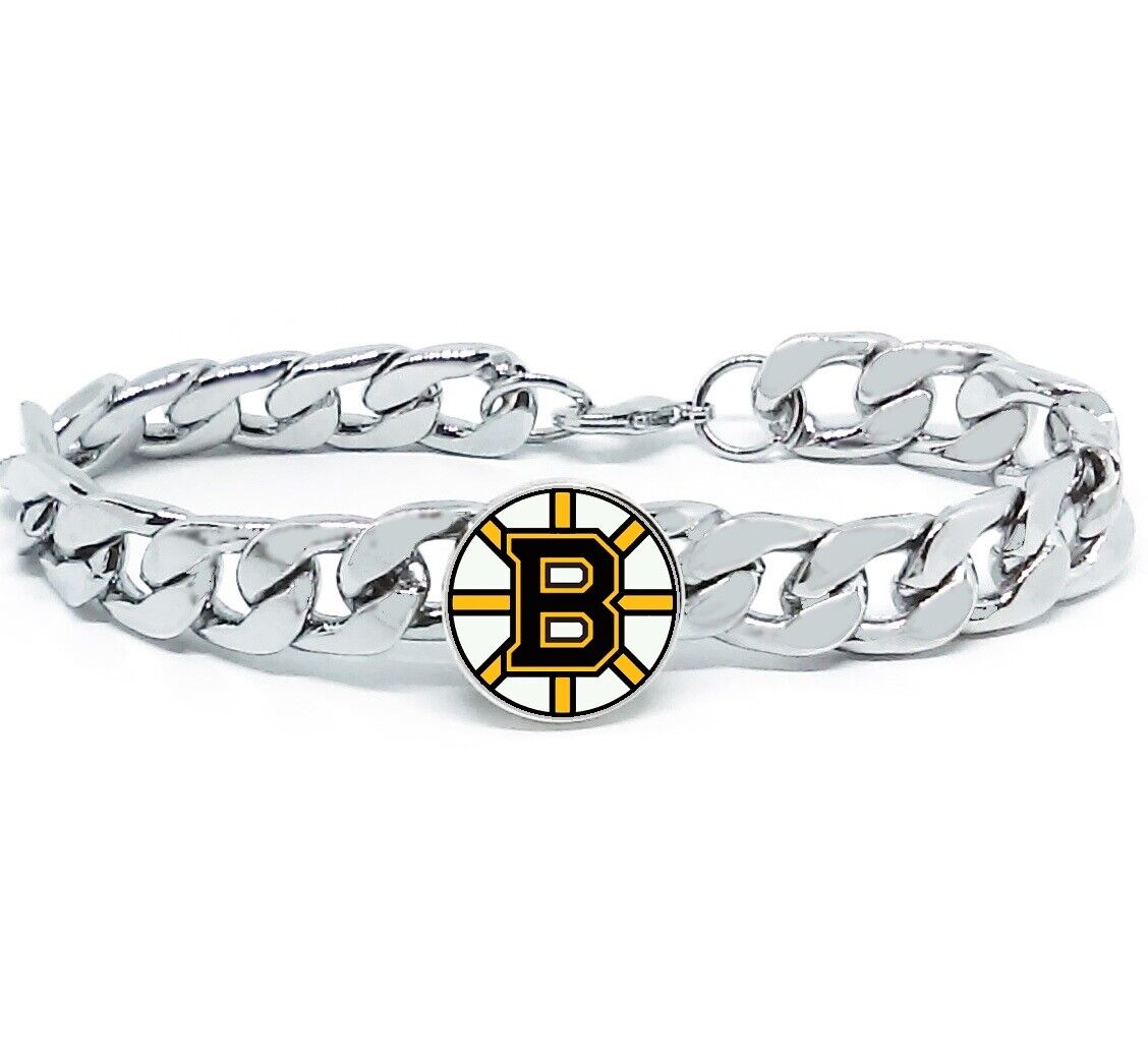 Boston Bruins Hockey Gift Men'S Women'S Stainless Steel Bracelet Giftpkg D4