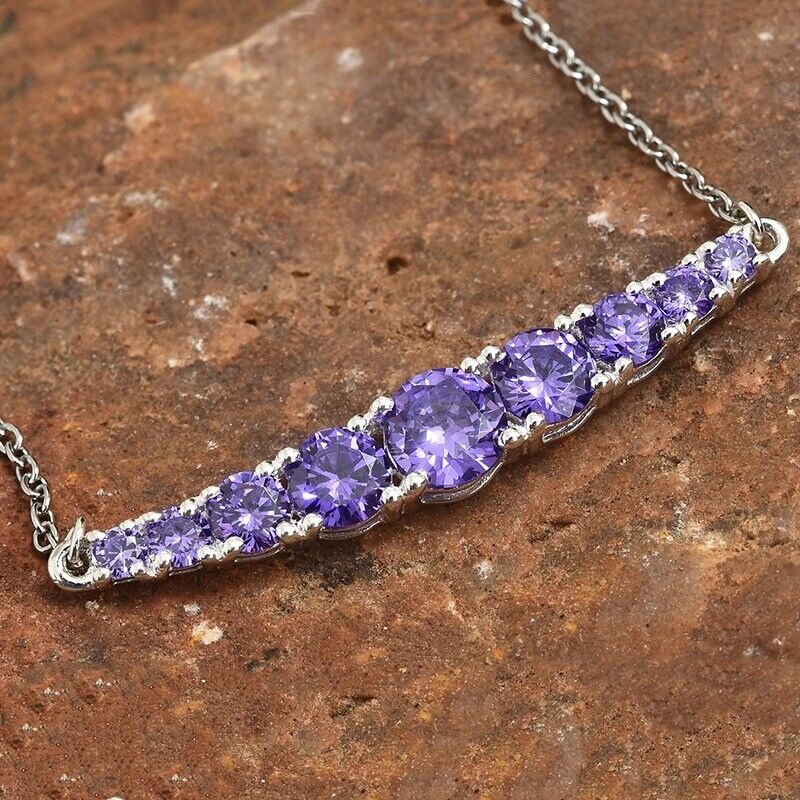 925 Sterling Silver Womens 18" Necklace And Amethyst Pendant