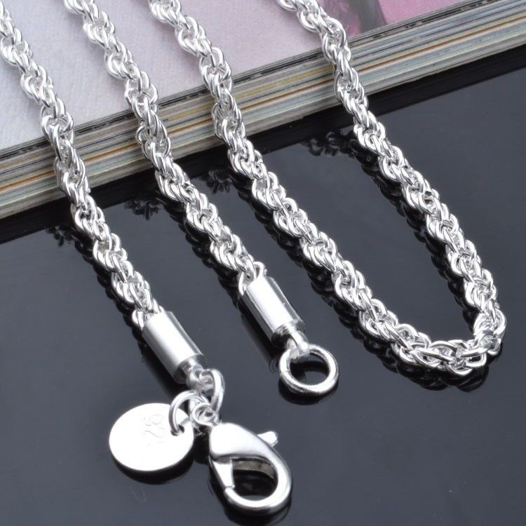 925 Sterling Silver Women's Rope Wide 4mm 22" Necklace w Gift Pkg D184