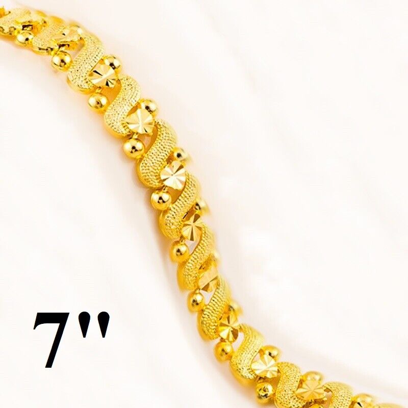18k Yellow Gold Small 7" Bracelet Womens Elegant 8mm Linked Hearts Of Love D899S