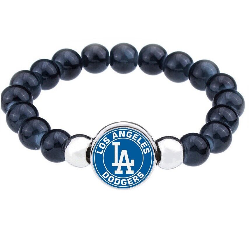 Los Angeles Dodgers Women'S Mens Black Bead Chain Bracelet Jewelry W Giftpkg D1