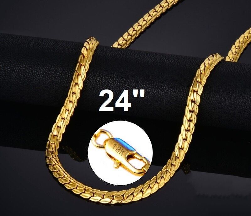 18k Yellow Gold 24" Men's Italian 6mm Curb Link Chain Necklace Filled D680
