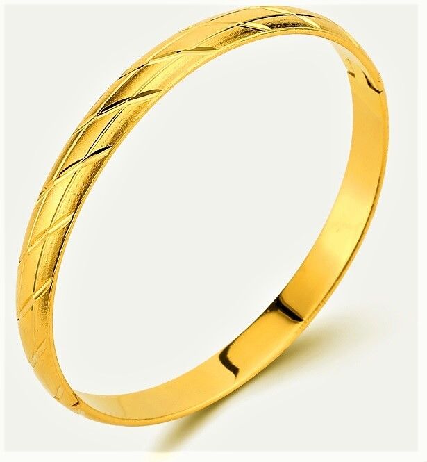 18k Yellow Gold Bracelet Bangle Womens Opulent Cross Cut Opening GiftPkg D415-4