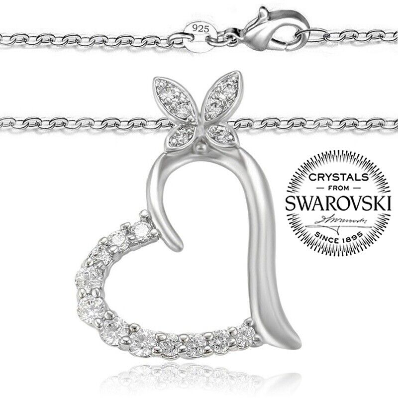 Women's 925 Sterling Silver Butterfly Infinity Heart Chain Pendant Necklace D953