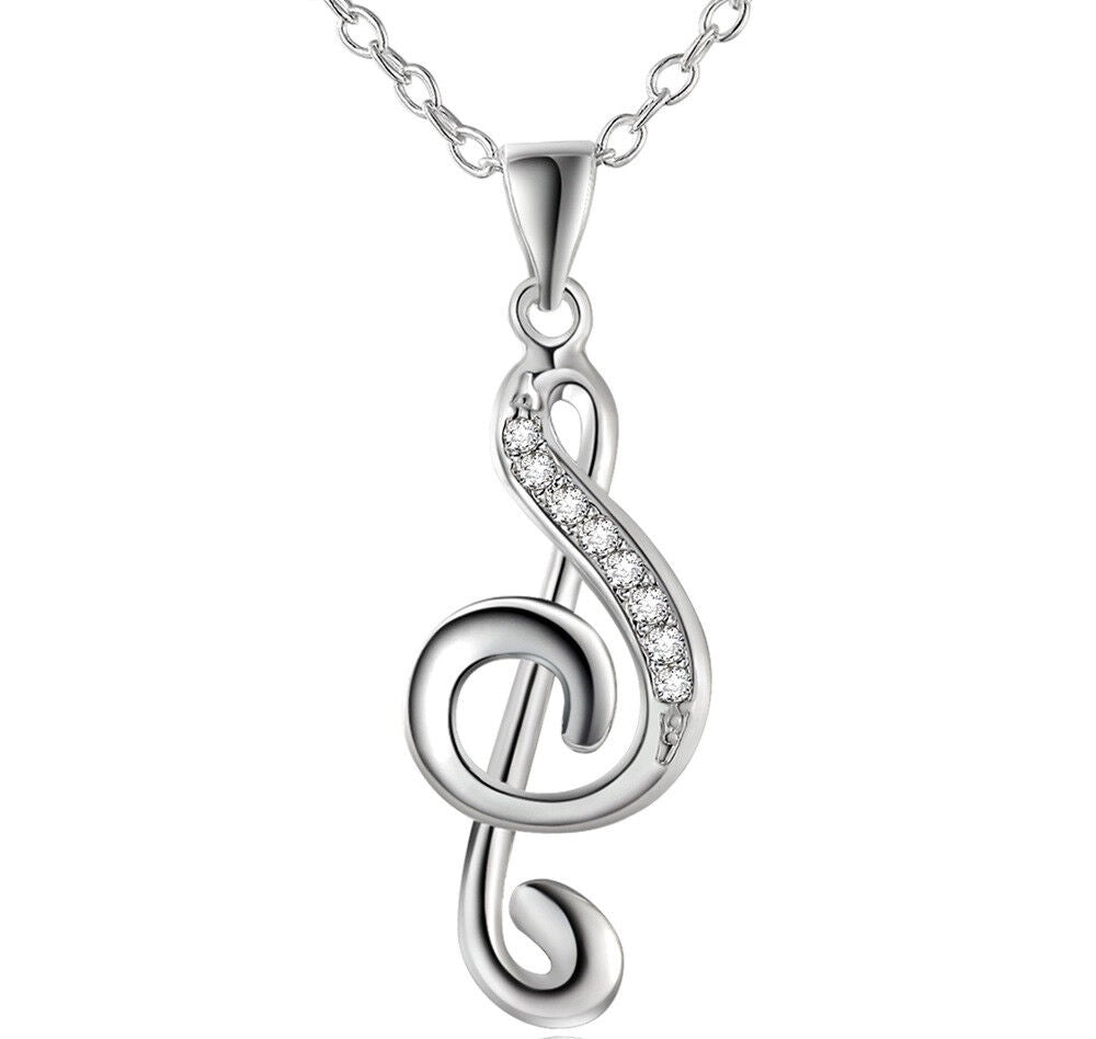 925 Sterling Silver Women's 18" Chain Link Necklace And Music Note D638
