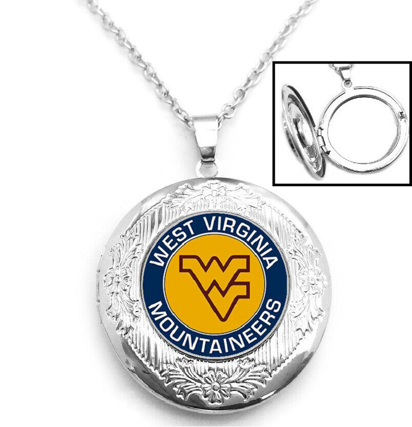 West Virginia Mountaineers Women Sterling Silver Link Chain Necklace, Locket D16