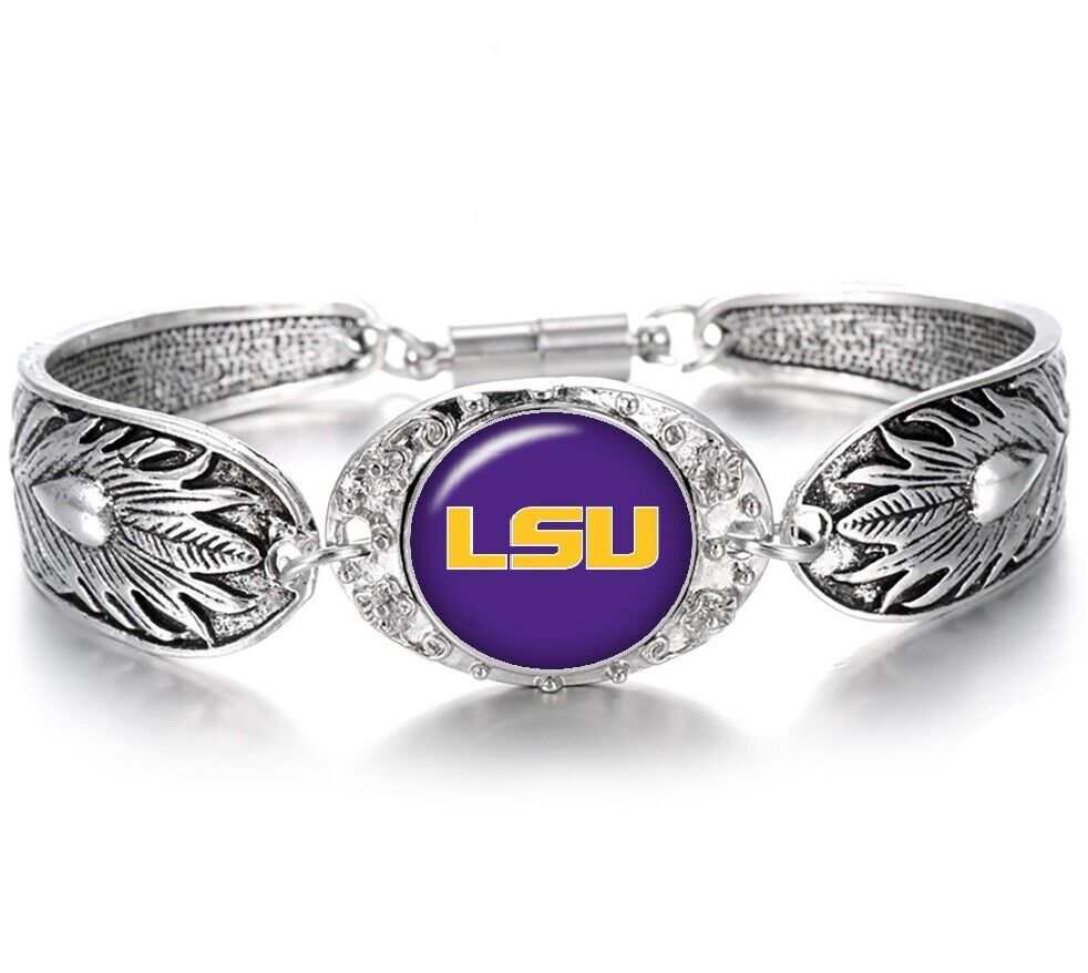 LSU Tigers Purple 925 Sterling Silver Necklace Bracelet State Set D3D18