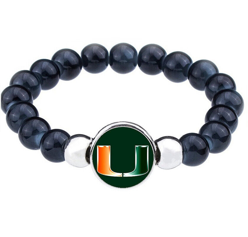 Miami Hurricanes Womens Mens Black Bead Chain Bracelet Gift D1