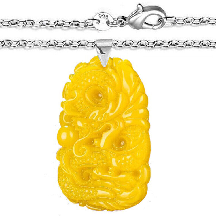 925 Sterling Silver Necklace Womens Men Burmese Jadeite Jade Dragon Pendant D903