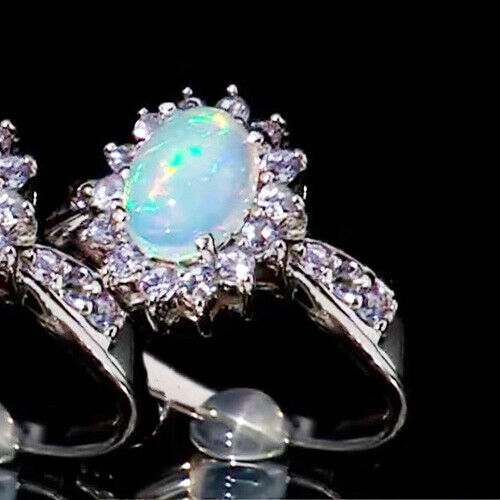 925 Sterling Silver Ethiopian Welo Opal Tanzanite Cocktail Ring Sizes 6 7 8 9