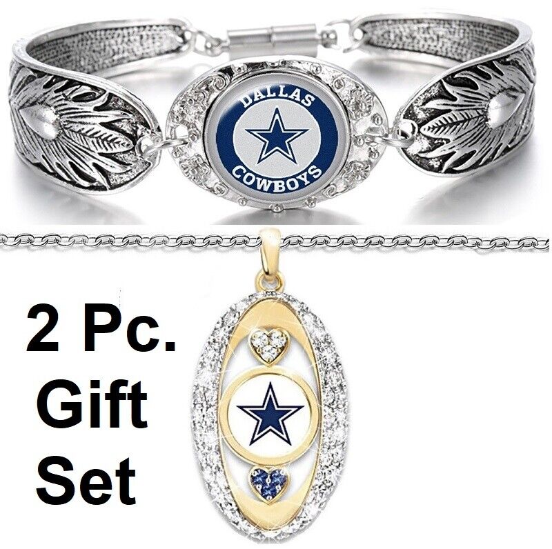 Dallas Cowboys Gift Set Sterling Silver Necklace And Pendant, Bracelet D3D7