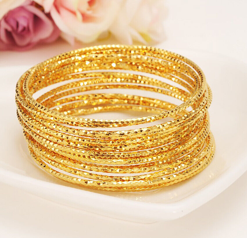 5 Pc Set 18k Yellow Gold Womens Stacking Bangles 2.6" Dia. 7-1/4" D721