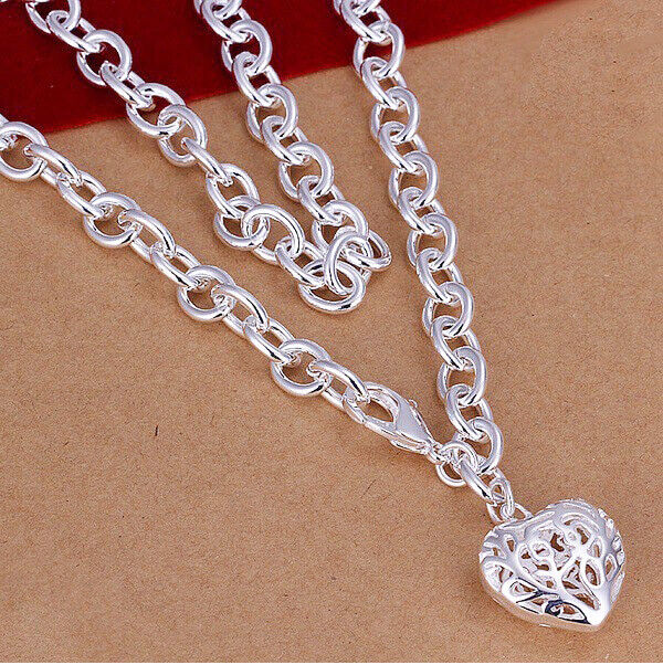 925 Sterling Silver Women's Heart 18" Chain Necklace With Pendant w Gift Pk D739