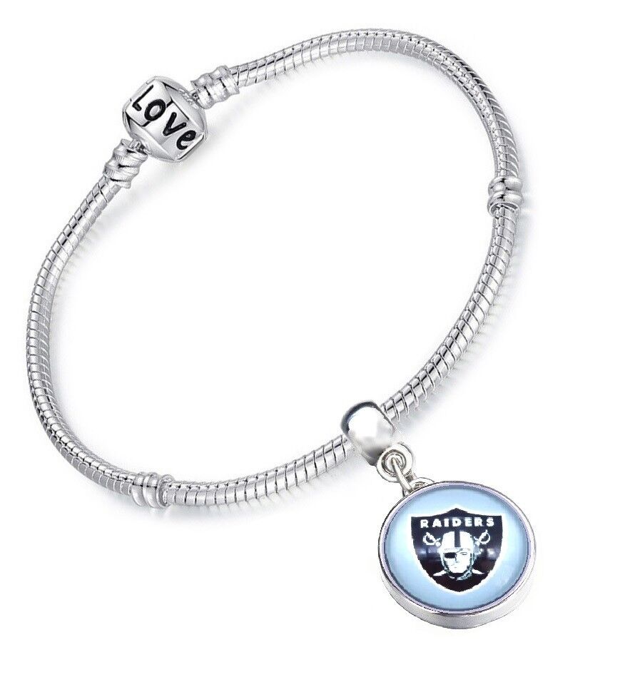 Oakland Raiders Womens Sterling Silver Snake Link Bracelet Football Gift D13