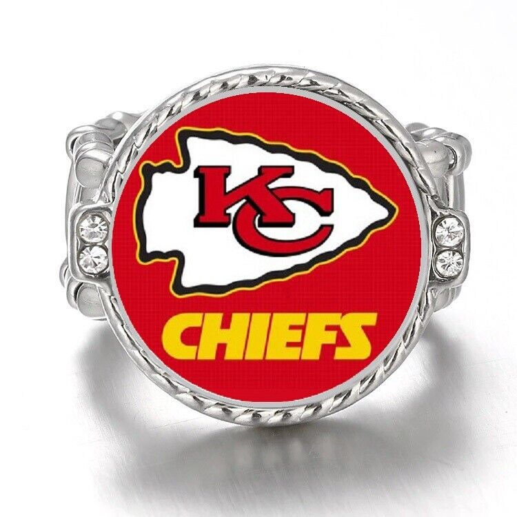 Special Kansas City Chiefs Silver Women'S Crystal Accent Football Ring D12