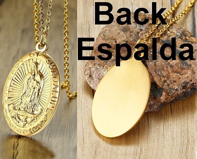 18k Yellow Gold Womens Mens Our Lady of Guadalupe Virgin Mary 20" Necklace D720