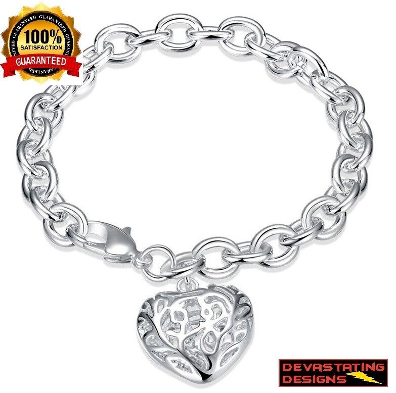 Mothers Day 925 Sterling Silver Womens Heart Link Large 8" Bracelet D473D