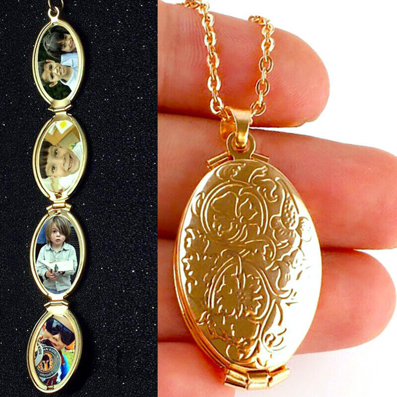 18k Yellow Gold Womens Link Chain Necklace With Multi Photo Locket w GiftPk D313
