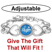Los Angeles Dodgers Women'S Silver Adjustable Heart Bracelet W Gift Pkg D27 Blue