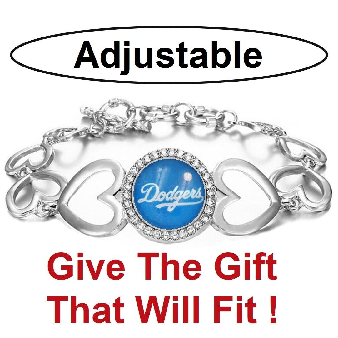 Los Angeles Dodgers Women'S Silver Adjustable Heart Bracelet W Gift Pkg D27 Blue
