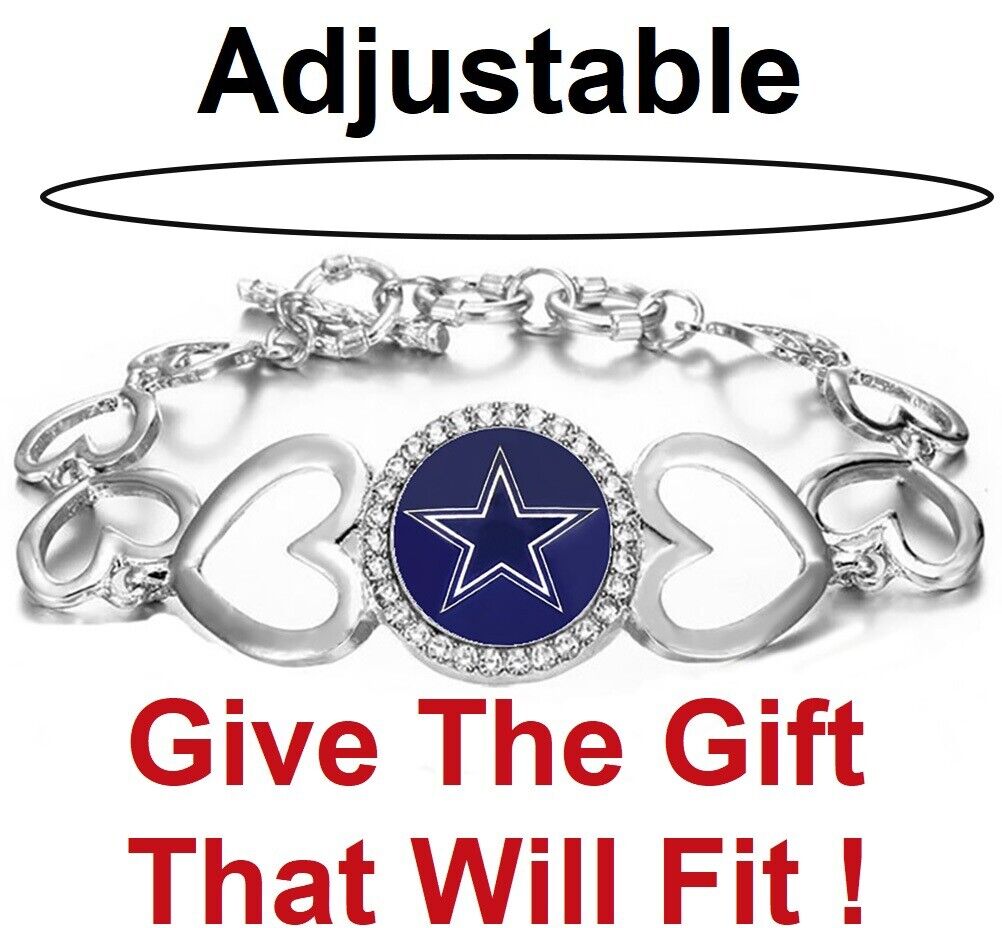 Dallas Cowboys Womens Silver Heart Link Adjust. Bracelet Gift w Gift Pkg D27