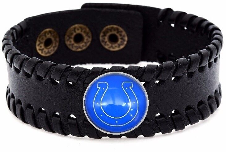 Indianapolis Colts Mens Womens Black Leather Bracelet Bangle Football Gift D8-1