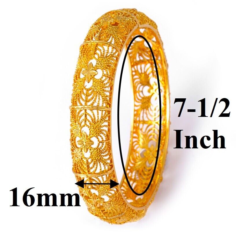 18k Yellow Gold Women's 16mm 7.5" Hinged Opening Bracelet Bangle w Gift Pkg D765