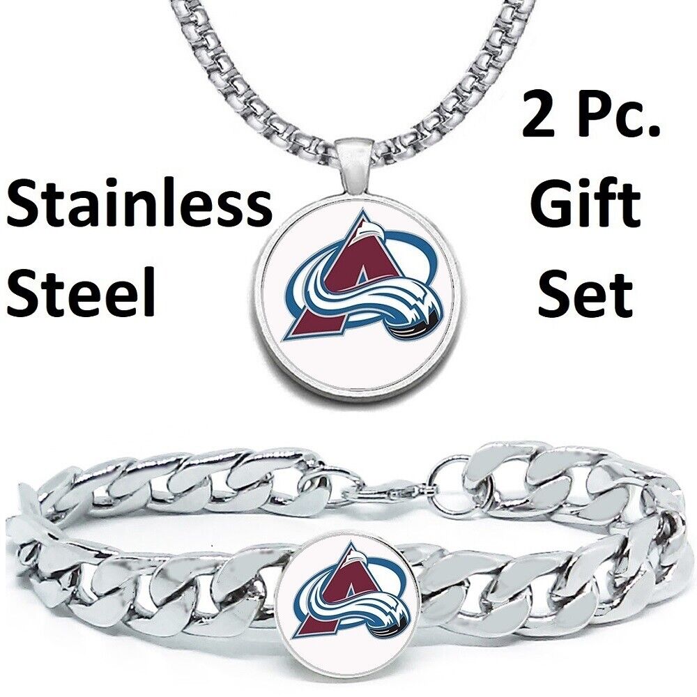 Large Colorado Avalanche Mens 2 Pc Gift Set Hockey  Necklace With Bracelet D4D30